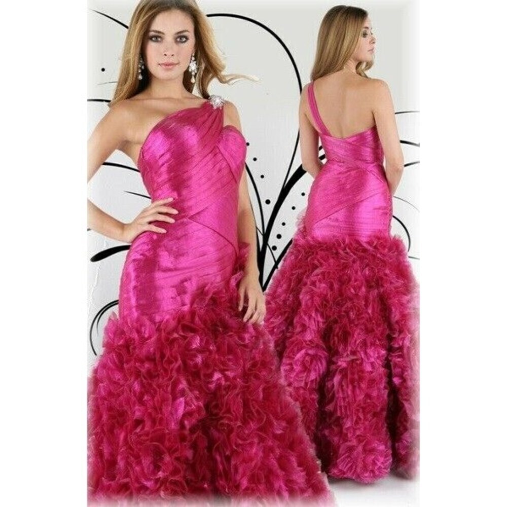 Xcite Ruffle Metallic Prom Dress 30267 Fuchsia